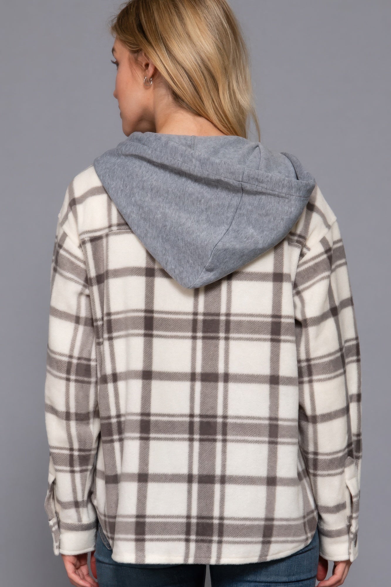 Plaid Print Hoodie Fleece Jacket