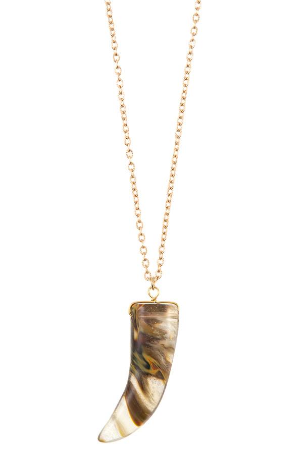 Elongated single horn pendant necklace