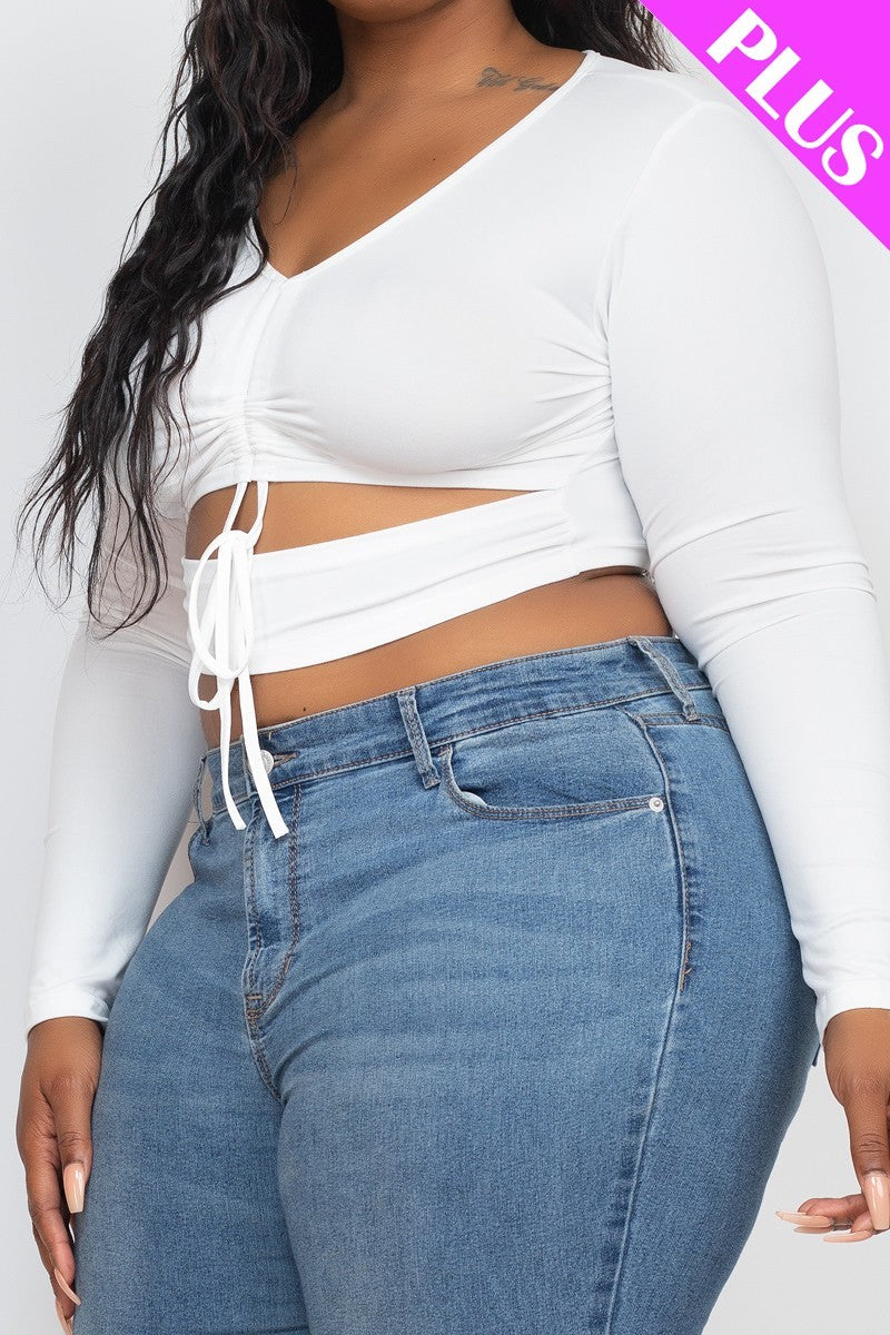 Plus Size Drawstring Ruched Cutout Crop Top