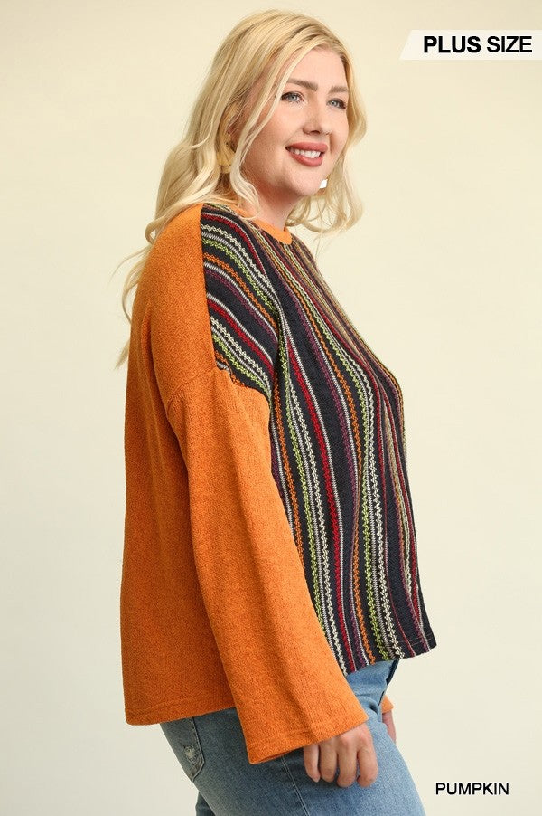 Novelty Knit And Solid Knit Mixed Loose Top