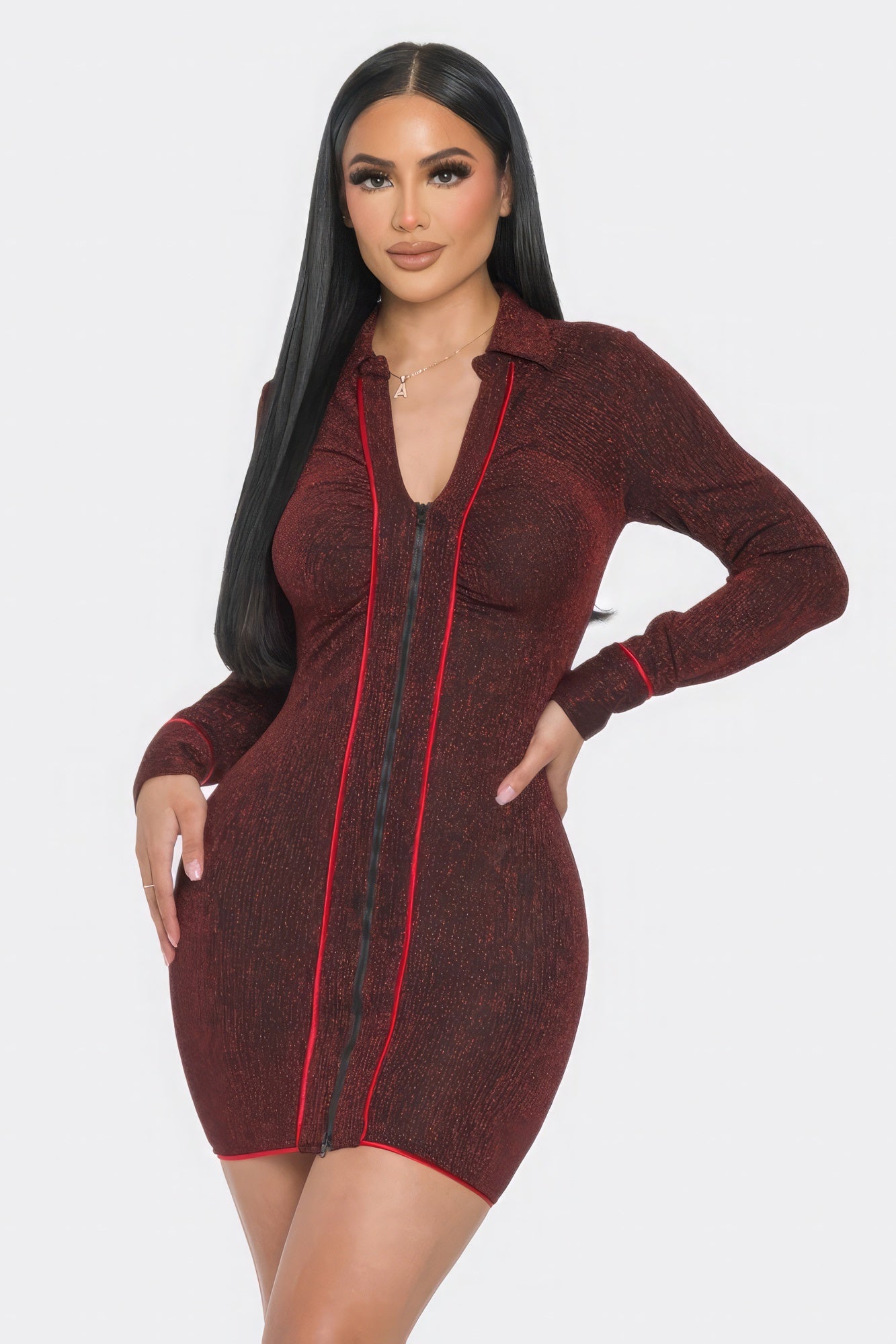 Mock Neck Long Sleeve Mini Dress