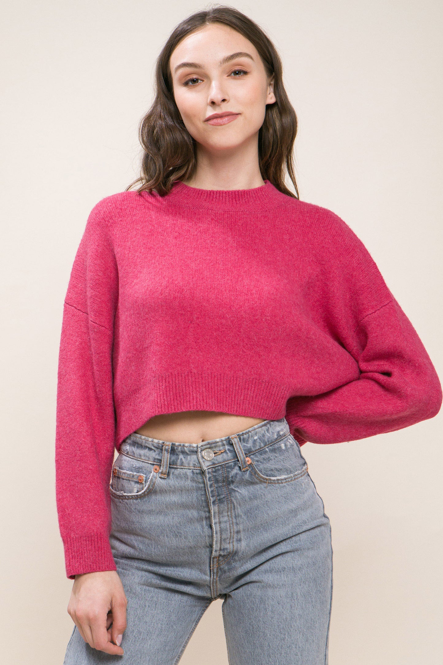 Wool Blend Cropped Sweater Top