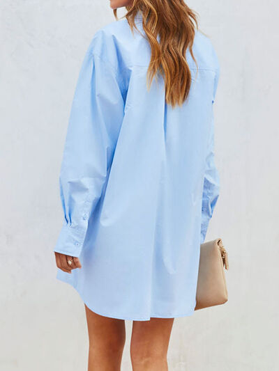 Button Up Long Sleeve Mini Shirt Dress